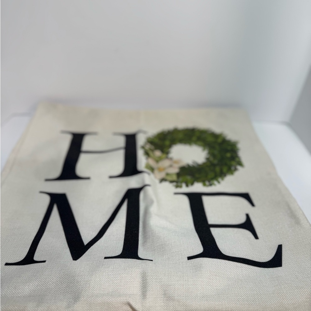 Canvas Pillow Cover 16x16 HOME and Wreath Design